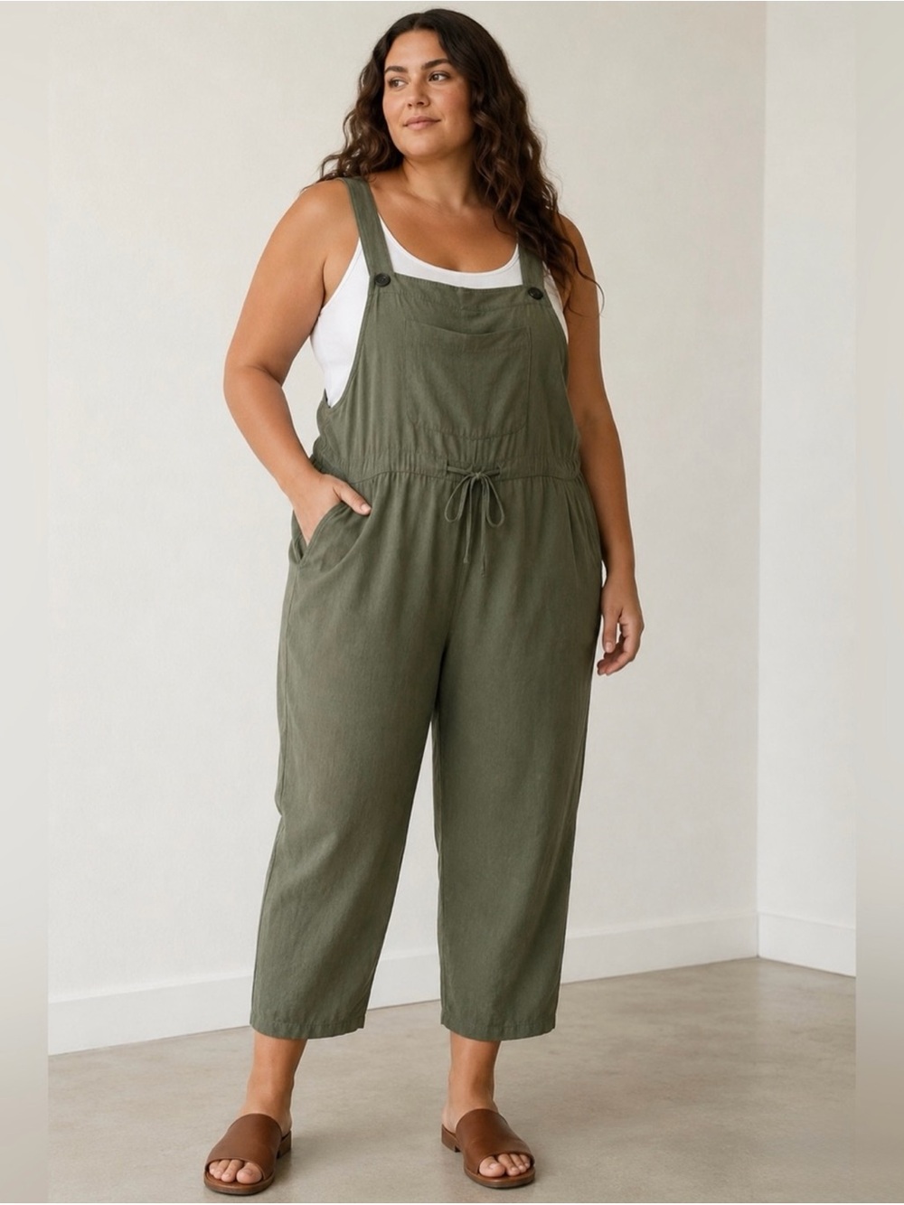 Lularoe Juliet XL Olive Green Cropped Jumpsuit Overalls Boho Casual NWOT